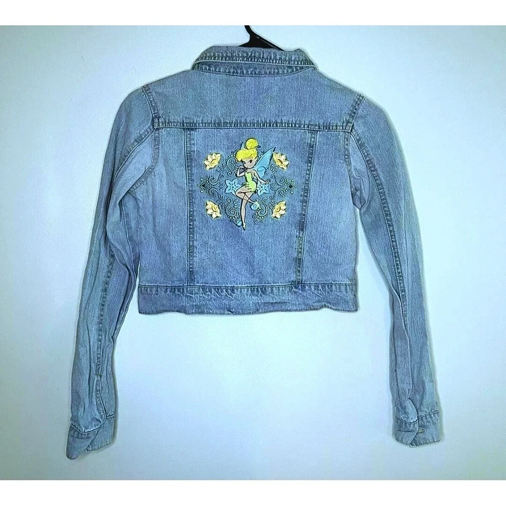 Tinkerbell Girls Sz S Cropped Denim Jacket Embroiderd‎ World Of Disney
